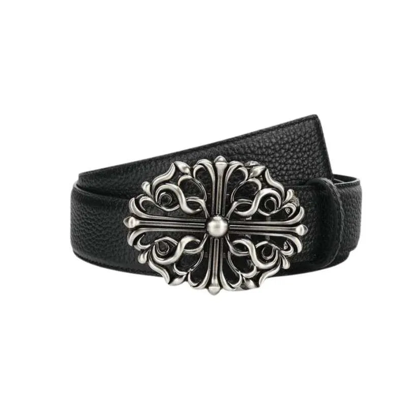 BELT CHROME HEARTS BLACK LEATHER SILVER BUCKLE CH065