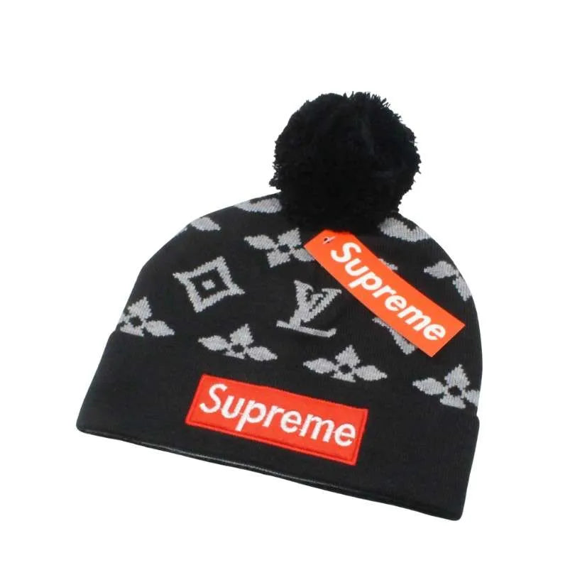 BEANIE LOUIS VUITTON X SUPREME LOGO POM-POM COLLECTION LV030