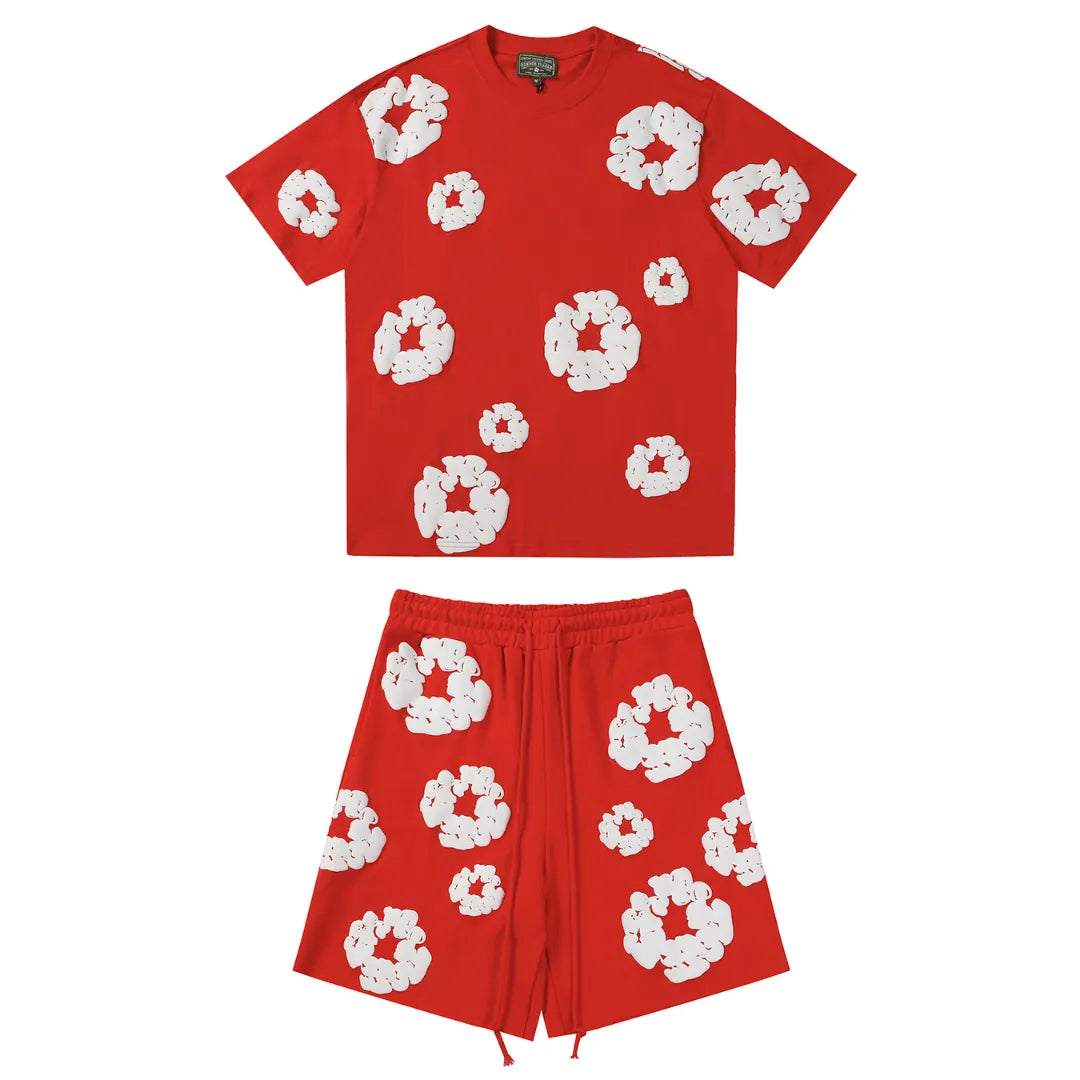 DENIM TRS RED SHORT SET